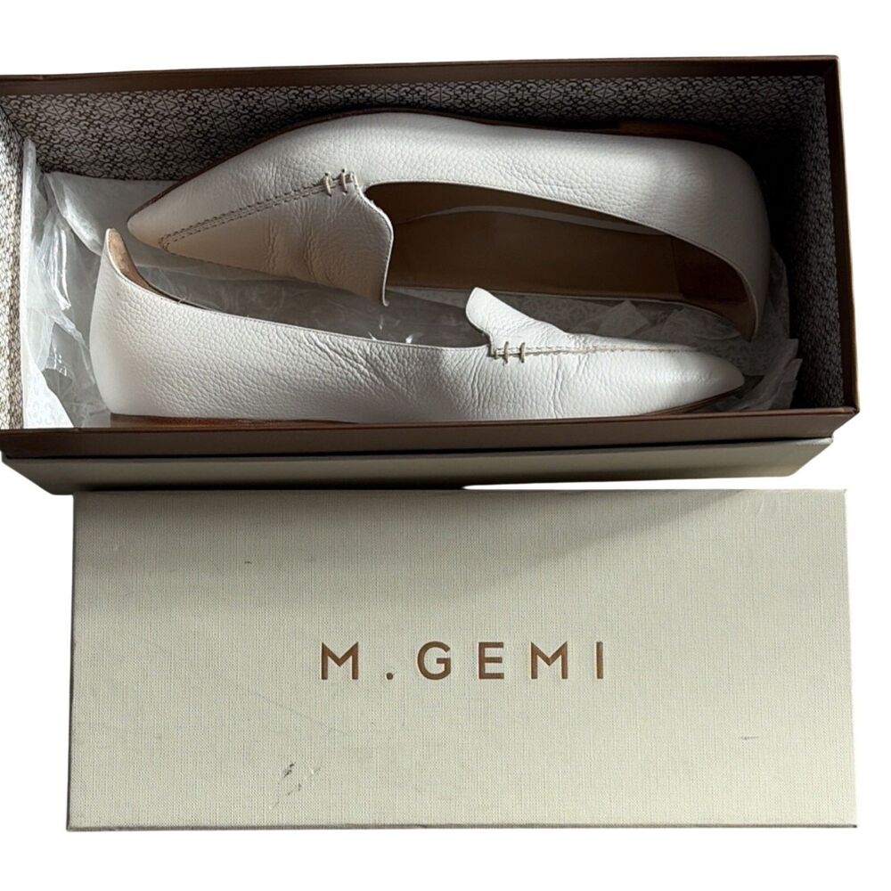 M.Gemi Stellato Loafers 36.5 Ivory Italian Leather Pointed Toe Slip On capsule - Picture 4 of 4